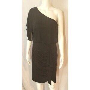 David Meister One Shoulder Ruched Black Cocktail Dress - Size 8